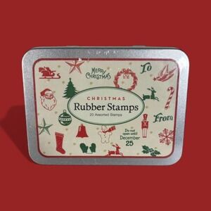 Cavallini & Co. - CHRISTMAS RUBBER STAMPS - 20 Ct - Sealed Tin - Holiday Designs